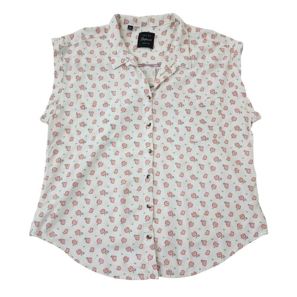 Jachs Girlfriend Womens XXL White Red Floral Sleeveless Button Down Shirt Top